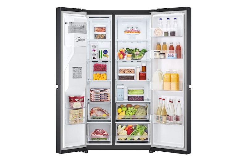 LG Side-by-Side mit Eis-, Crushed Ice- und Wasserspender | 635 Liter Kapazität | Energieeffizienzklasse D | Interner Wassertank 4L | Matte Black | GSLV71MCTD, GSLV71MCTD