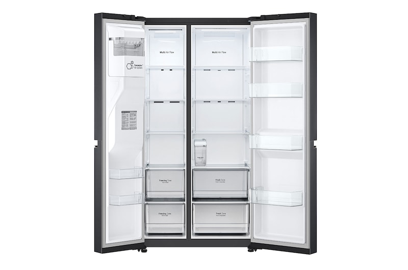 LG Side-by-Side mit Eis-, Crushed Ice- und Wasserspender | 635 Liter Kapazität | Energieeffizienzklasse D | Interner Wassertank 4L | Matte Black | GSLV71MCTD, GSLV71MCTD