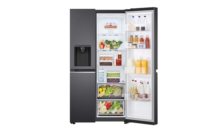 LG Side-by-Side mit Eis-, Crushed Ice- und Wasserspender | 635 Liter Kapazität | Energieeffizienzklasse D | Interner Wassertank 4L | Matte Black | GSLV71MCTD, GSLV71MCTD
