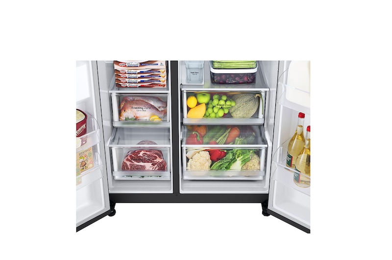 LG Side-by-Side mit Eis-, Crushed Ice- und Wasserspender | 635 Liter Kapazität | Energieeffizienzklasse D | Interner Wassertank 4L | Matte Black | GSLV71MCTD, GSLV71MCTD