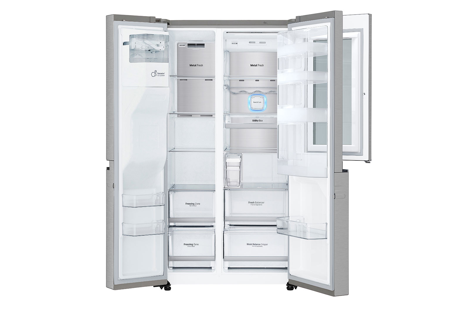LG Side-by-Side mit InstaView Door-in-Door™ | 625 Liter Kapazität | Eis-, Crushed Ice-und Wasserspender | kein Festwasseranschluss | Total No Frost, GSX971NEAE