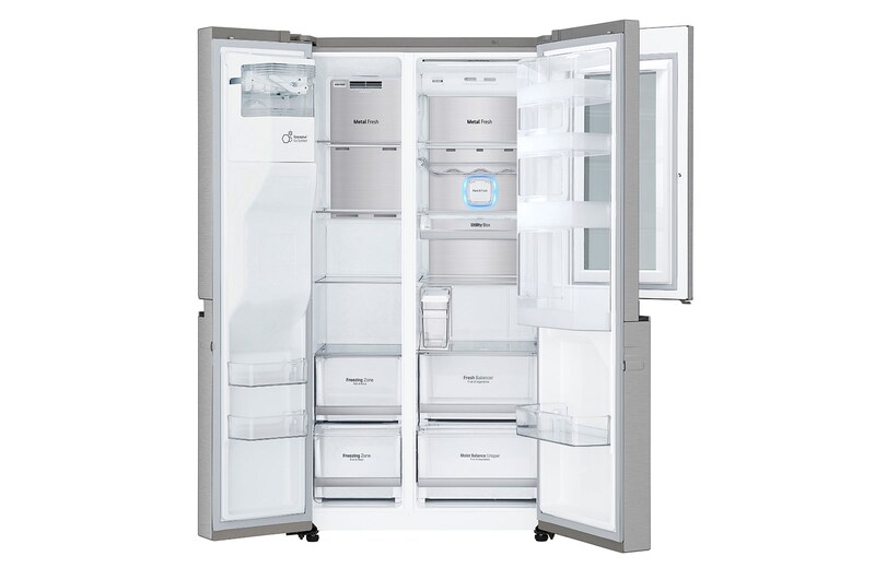 LG Side-by-Side mit InstaView Door-in-Door™ | 625 Liter Kapazität | Eis-, Crushed Ice-und Wasserspender | kein Festwasseranschluss | Total No Frost, GSX971NEAE
