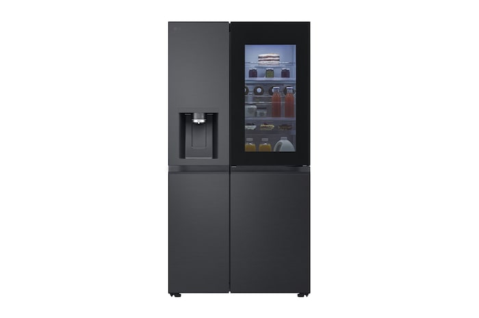 Vorderansicht von Side-by-Side Kühlschrank mit InstaView Door-in-Door® (D, 628L, 179cm hoch) mit Eis-, Crushed Ice- und Wasserspender, Festwasseranschluss & Craft Ice | GSXE90EVDD
