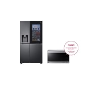 Vorderansicht von Side-by-Side mit InstaView Door-in-Door® | 635 Liter Kapazität | Festwasseranschluss | Matte Black Steel | LG GSXV90MCDE & Solo-Mikrowelle | 25 Liter Kapazität | Leistung 1000 Watt | MS2595CIS GSXV90MCDE.MS2595CIS