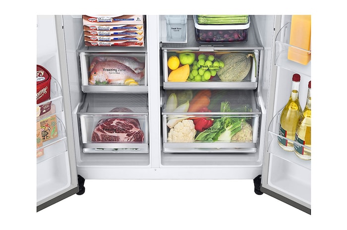 LG Side-by-Side mit InstaView Door-in-Door ™ | Eis-, Crushed Ice- und Wasserspender | 635 Liter Kapazität | Interner Wassertank 4L | LG GSXV91PZAE, GSXV91PZAE