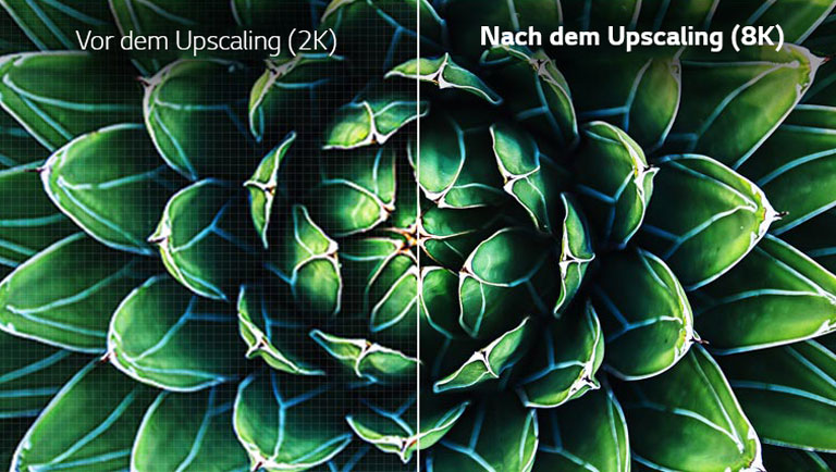Vorher und nachher werden Bilder der 8K-Hochskalierung verglichen. Das vorherige Bild ist verschwommen.