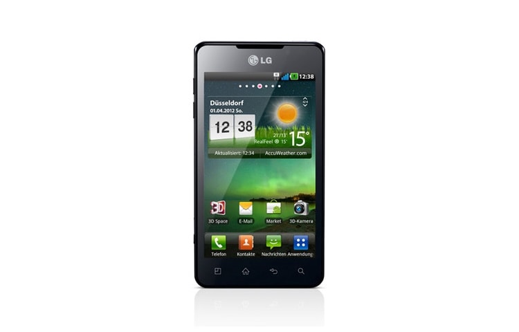 Vorderansicht von OPTIMUS 3D Max 3D Smartphone mit 4,3 Zoll NOVA 3D Display ohne Brille, 3D Kamera &amp; Dual Core Prozessor P720