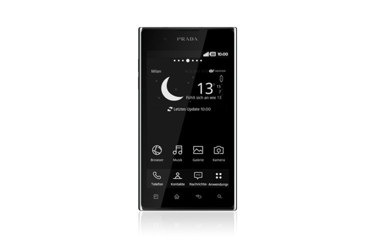 Vorderansicht von PRADA Phone by LG 3.0 Fashion-Smartphone von PRADA und LG mit LG NOVA High Brightness Display, 1,0 GHz-Dual-Core/Dual-Channel-Prozessor und Saffiano-Dekor P940