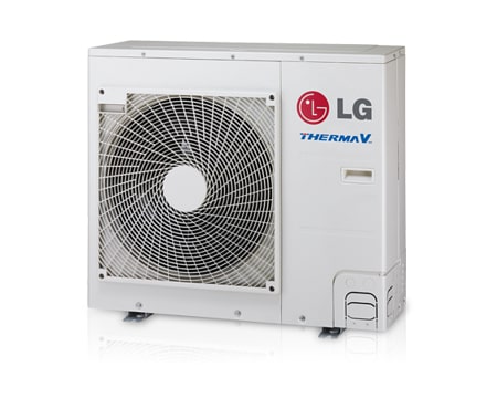 Vorderansicht von Energieffiziente Luft/Wasser Split Wärmepumpe mit Inverter Regelung. Umweltschonend und wirtschaftlich zugleich. Intelligentes heizen und kühlen. Therma V 9 kW