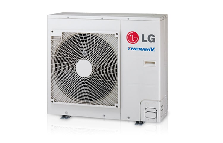 Vorderansicht von Energieffiziente Luft/Wasser Split Wärmepumpe mit Inverter Regelung. Umweltschonend und wirtschaftlich zugleich. Intelligentes heizen und kühlen. Therma V 9 kW
