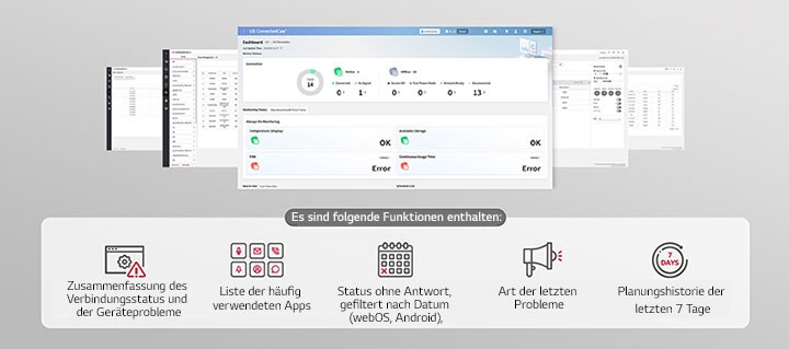 Die auf LG ConnectedCare verfügbaren Dashboards werden gerade angezeigt.