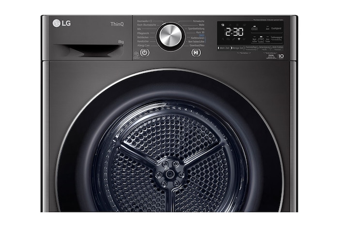 LG Trockner mit Dual Inverter Wärmepumpentechnologie | Automatisch selbstreinigender Kondensator | 8 kg Fassungsvermögen | Wi-Fi-Funktion | Schwarz I Energieeffizienzklasse A+++, RT80V9B