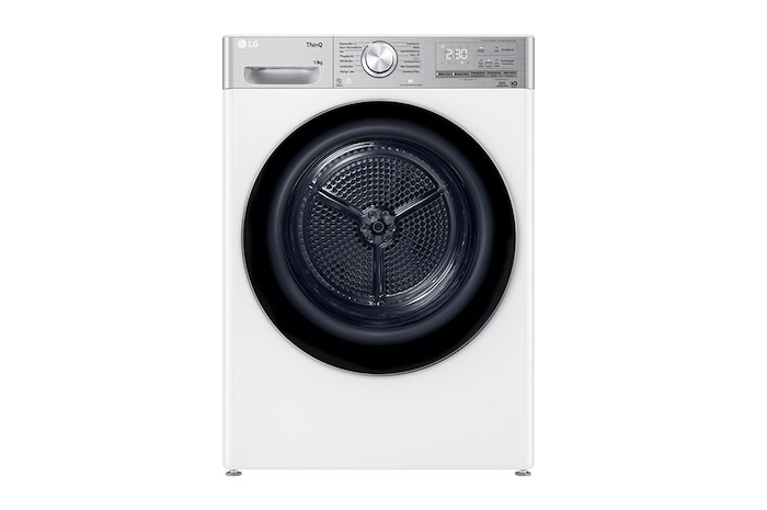 Vorderansicht von Trockner mit Dual Inverter Wärmepumpentechnologie I Automatisch selbstreinigender Kondensator I 10 kg Fassungsvermögen I Smart Pairing Technologie I Energieeffizienz A+++, V9A2XT