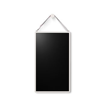 Der LG StanbyME 2 ist mit dem Wandgurt an der Wand aufgehängt.