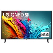 Ansicht der Vorderseite des LG QNED TV, QNED91 mit Text LG QNED MiniLED und 2024 auf dem Bildschirm