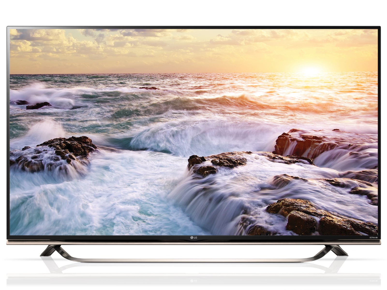 Vorderansicht von ULTRA HD TV von LG mit einer Bildschirmdiagonale von 60&#34;, Sound designed by Harman Kardon, Cinema Screen und webOS 2.0 60UF851V