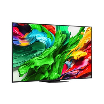 Slightly-angled right-facing side view of LG QNED evo QNED85 TV