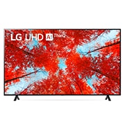 Prikaz prednje strane televizora LG UHD s nadograđenom slikom i na njoj logotip proizvoda