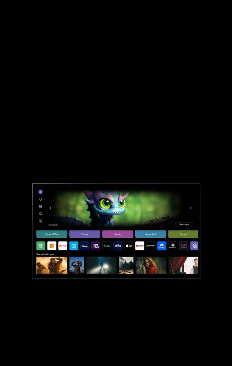 Ein Video, das die Startseite des webOS anzeigt. Ein Cursor klickt oben rechts in der Ecke auf die Initiale und wechselt zu einem anderen Profil.