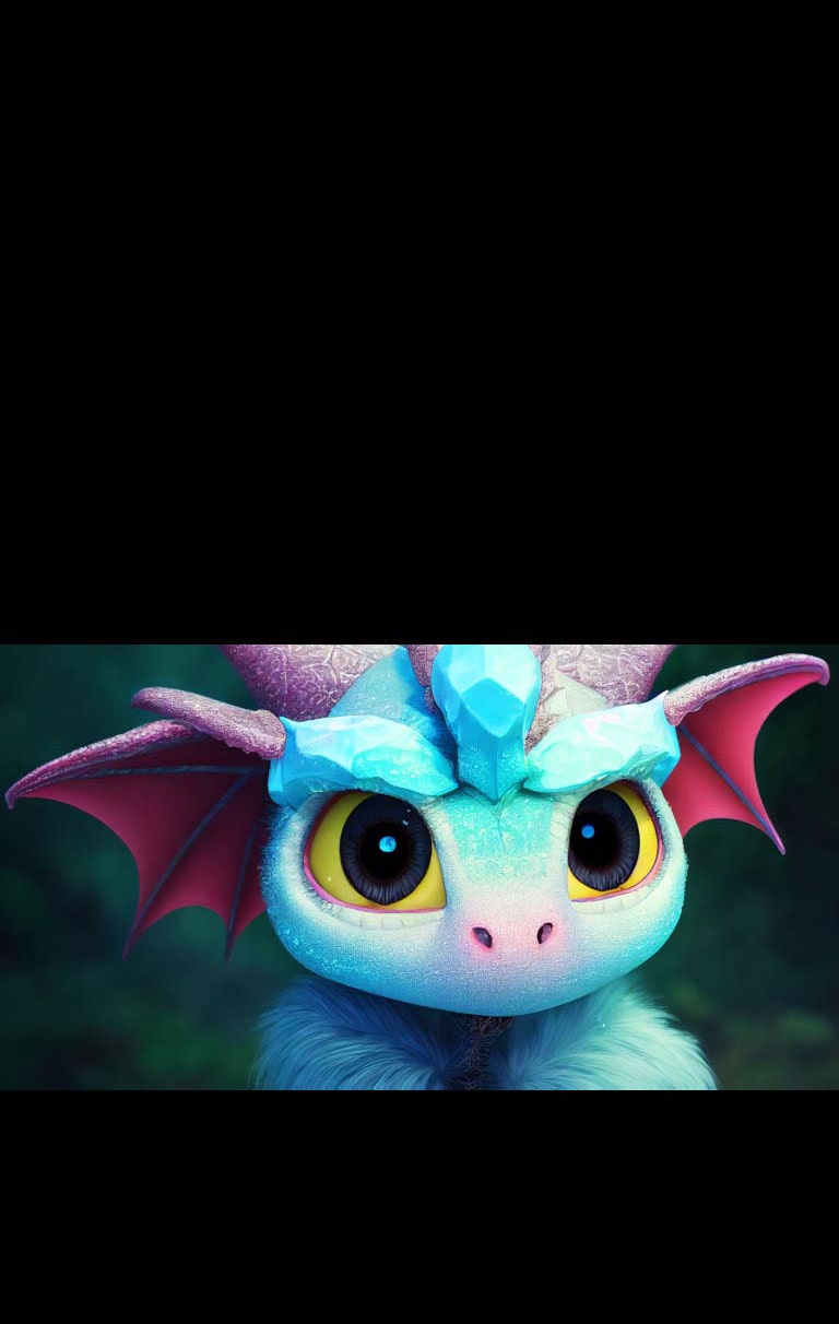 Ein Video zeigt eine Galerie mit Bildern eines Cartoon-Drachen mit einer Vielfalt von Kontrast, Helligkeit, Farbe, usw. Zwei Bilder werden ausgewählt und vereint zu einem personalisierten Profil mit Bildeinstellungen.