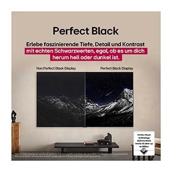 Frontansicht und Seitenansicht des LG OLED evo AI G5 4K Smart TV mit den Abmessungen der Länge, Breite, Höhe und Tiefe.