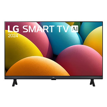 Ansicht der Vorderseite des LG HD TVs, LR60 mit Text von LG SMART TV und 2024 auf dem Bildschirm mit 2-poligem Standfuß
