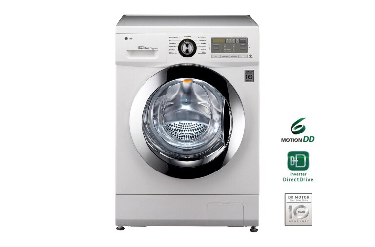 Vorderansicht von LG Waschmaschine mit bis zu 6 kg Fassungsvermögen, 6 Motion DirectDrive™ und einer Gerätetiefe von nur 44 cm. F1296NDAH