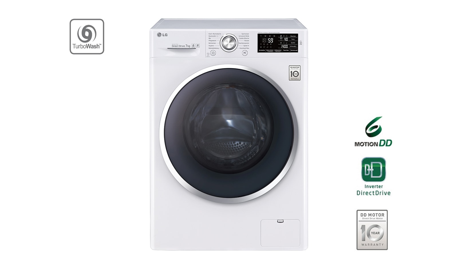 Vorderansicht von Waschmaschine mit TurboWash™, 7 kg Fassungsvermögen und Tag On NFC Funktion F14U2QCN2H
