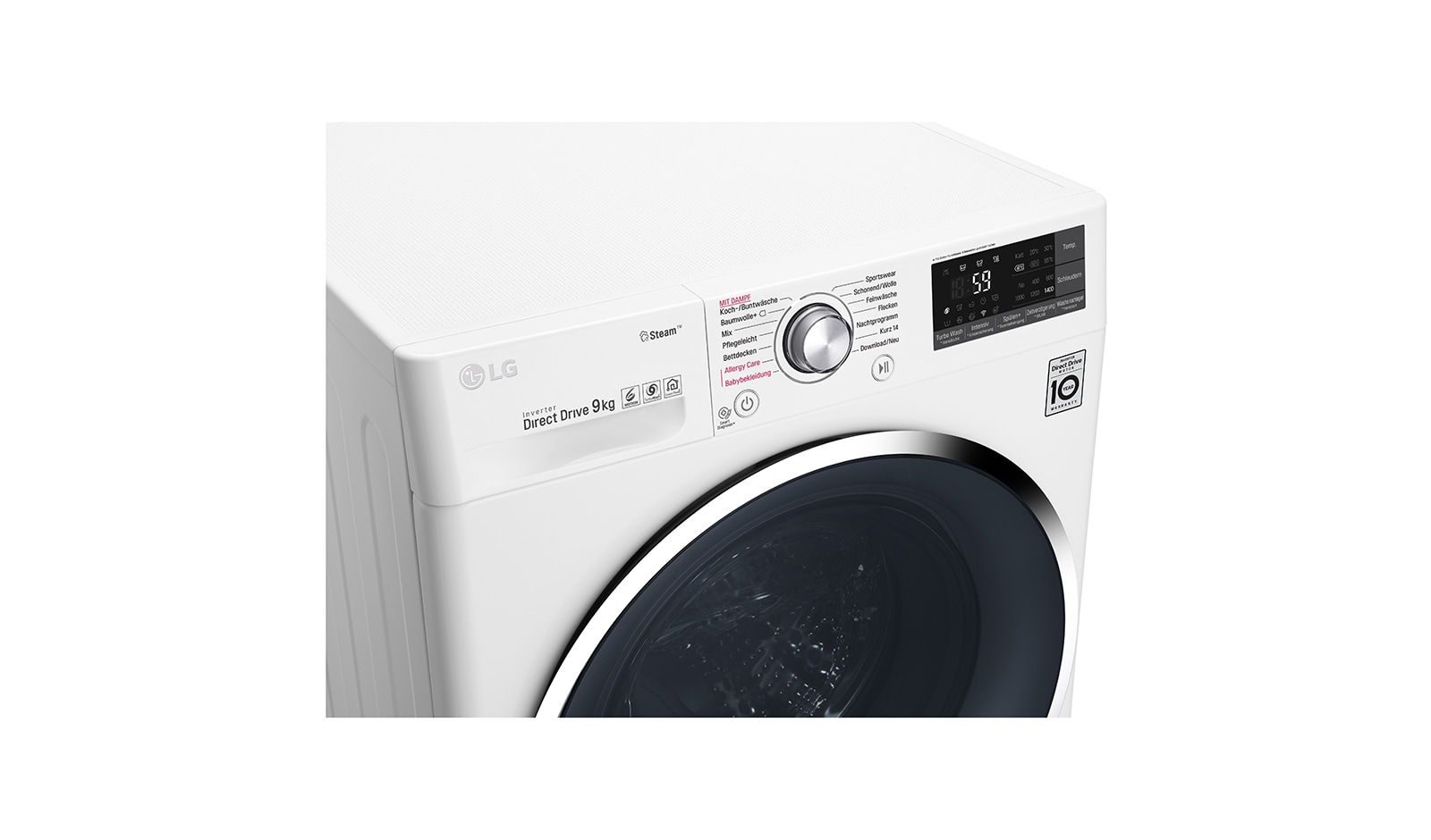 LG Waschmaschine mit 9kg Fassungsvermögen, Dampfprogramm und Smart Diagnosis™, F14WM9TS2
