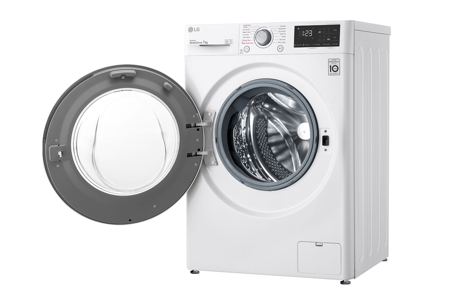 LG Waschmaschine mit 7 kg Kapazität | 1.200 U/Min. | Weiß mit weißem Bullaugenring | SLIM FIT | F2V3SLIM7, F2V3SLIM7