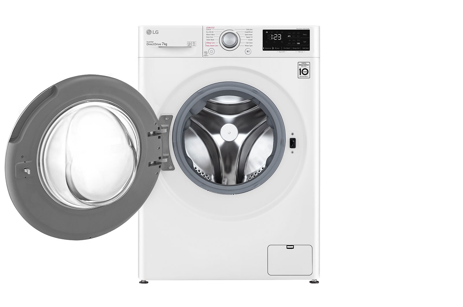 LG Waschmaschine mit 7 kg Kapazität | 1.200 U/Min. | Weiß mit weißem Bullaugenring | SLIM FIT | F2V3SLIM7, F2V3SLIM7