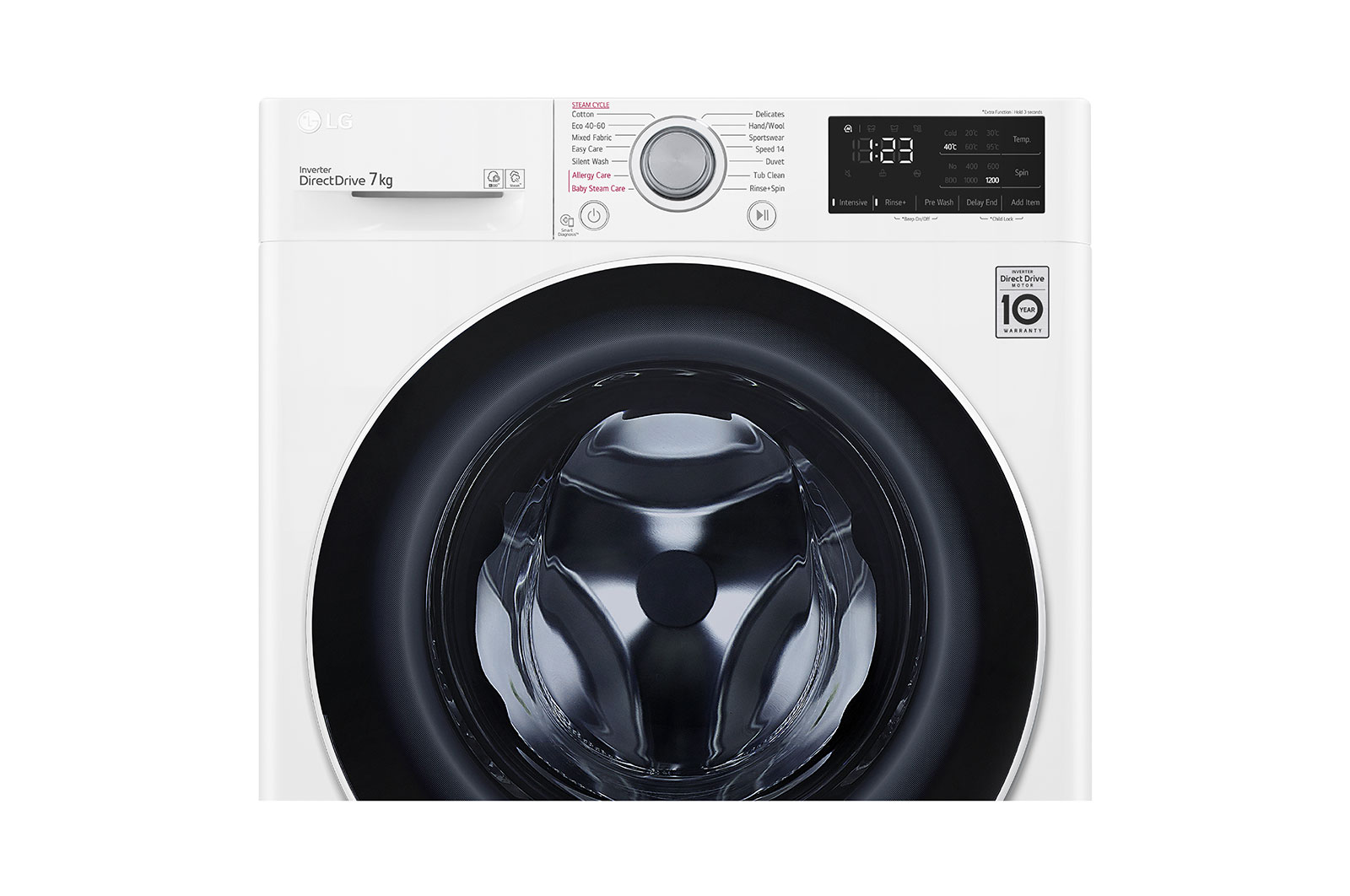 LG Waschmaschine mit 7 kg Kapazität | 1.200 U/Min. | Weiß mit weißem Bullaugenring | SLIM FIT | F2V3SLIM7, F2V3SLIM7