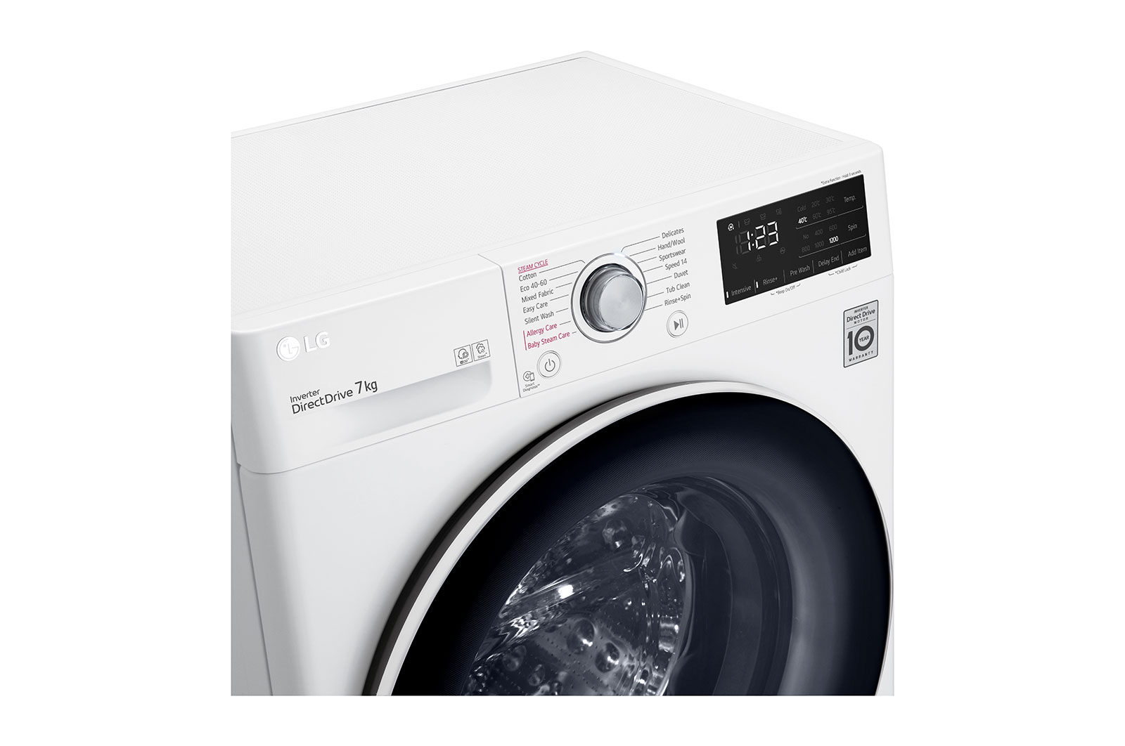 LG Waschmaschine mit 7 kg Kapazität | 1.200 U/Min. | Weiß mit weißem Bullaugenring | SLIM FIT | F2V3SLIM7, F2V3SLIM7