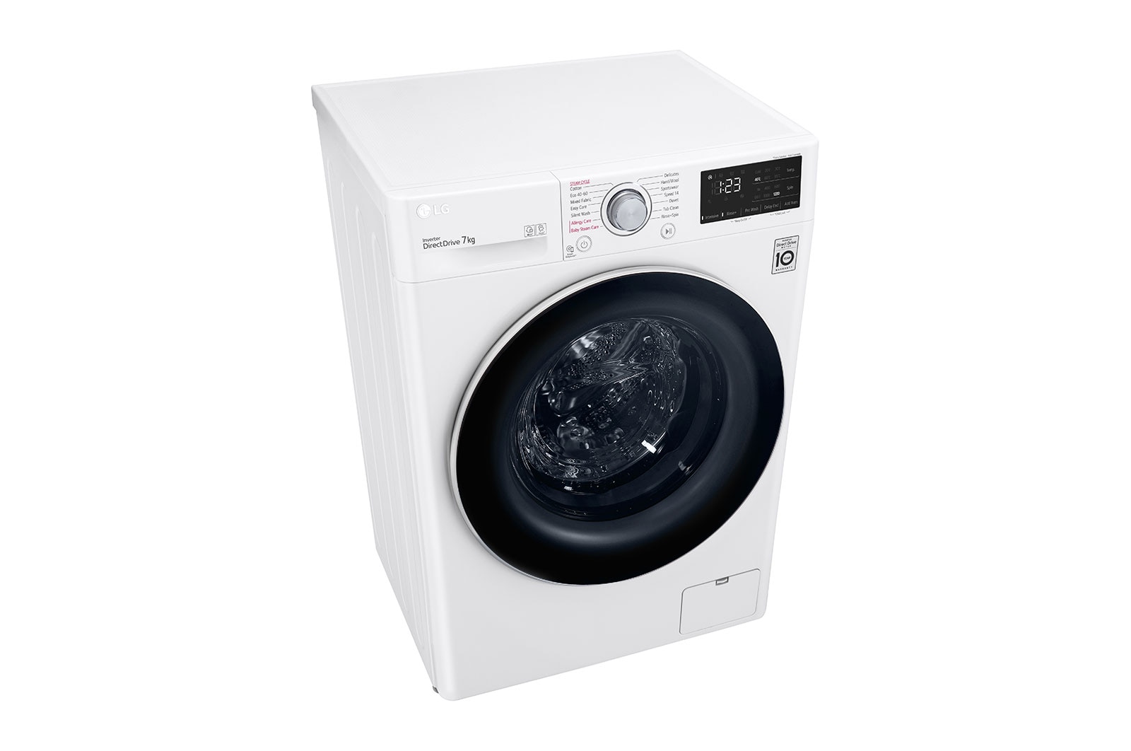 LG Waschmaschine mit 7 kg Kapazität | 1.200 U/Min. | Weiß mit weißem Bullaugenring | SLIM FIT | F2V3SLIM7, F2V3SLIM7