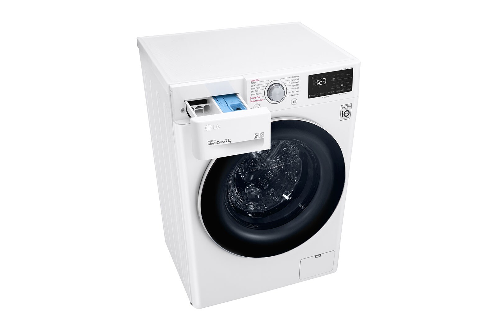 LG Waschmaschine mit 7 kg Kapazität | 1.200 U/Min. | Weiß mit weißem Bullaugenring | SLIM FIT | F2V3SLIM7, F2V3SLIM7
