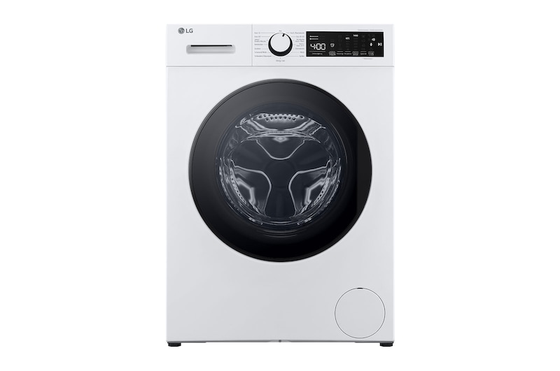 LG Waschmaschine mit 9 kg Kapazität | Energieeffizienzklasse A | 1.400 U/Min. | Weiß mit weißem Bullaugenring | LG F4WN3098M, F4WN3098M