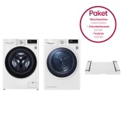 Vorderansicht von Trockner | 9KG LG V5RT9N &amp;  Waschmaschine | 9 kg | AI DD™ | LG F4WV709P1E &amp; Zwischenbaurahmen für Waschmaschinen und Trockner F4WV709.V5RTDST