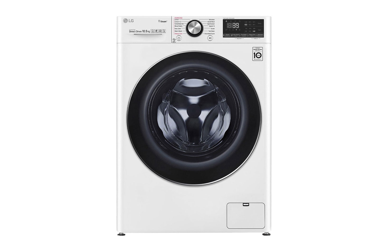 Vorderansicht von Waschmaschine | 10,5 kg| AI DD™ | Steam&#43;™ | TurboWash™360° | Aqualock | Neue Wohlfühl-Trommel F4WV910P2