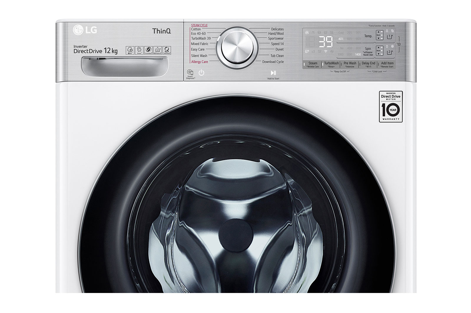 LG Waschmaschine | 12 kg | AI DD™ | Steam | TurboWash | Neue Wohlfühl-Trommel | Automatische Waschmitteldosierung | LG F4WV912AT, F4WV912AT