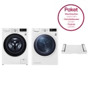 Vorderansicht von Trockner | 9KG LG V5RT9N &amp;  Waschmaschine | 10.5 kg | AI DD™ | LG F6WV710P1 &amp; Zwischenbaurahmen für Waschmaschinen und Trockner F6WV710.V5RTDST