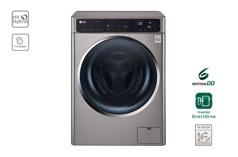 Vorderansicht von Waschtrockner mit ECO Hybrid System, NFC und 6 Motion DirectDrive™. 10,5 Kg Waschen / 7 kg Trocknen. F14U1JBH6NH