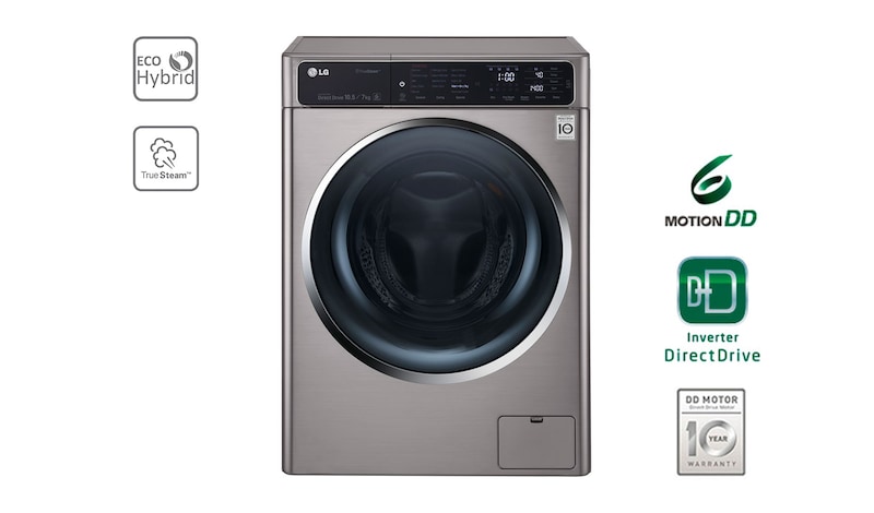LG Waschtrockner mit ECO Hybrid System, NFC und 6 Motion DirectDrive™. 10,5 Kg Waschen / 7 kg Trocknen., F14U1JBH6NH