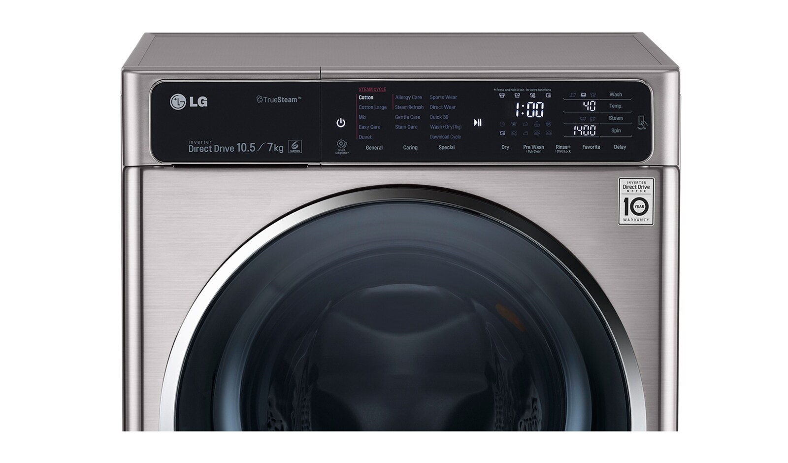 LG Waschtrockner mit ECO Hybrid System, NFC und 6 Motion DirectDrive™. 10,5 Kg Waschen / 7 kg Trocknen., F14U1JBH6NH