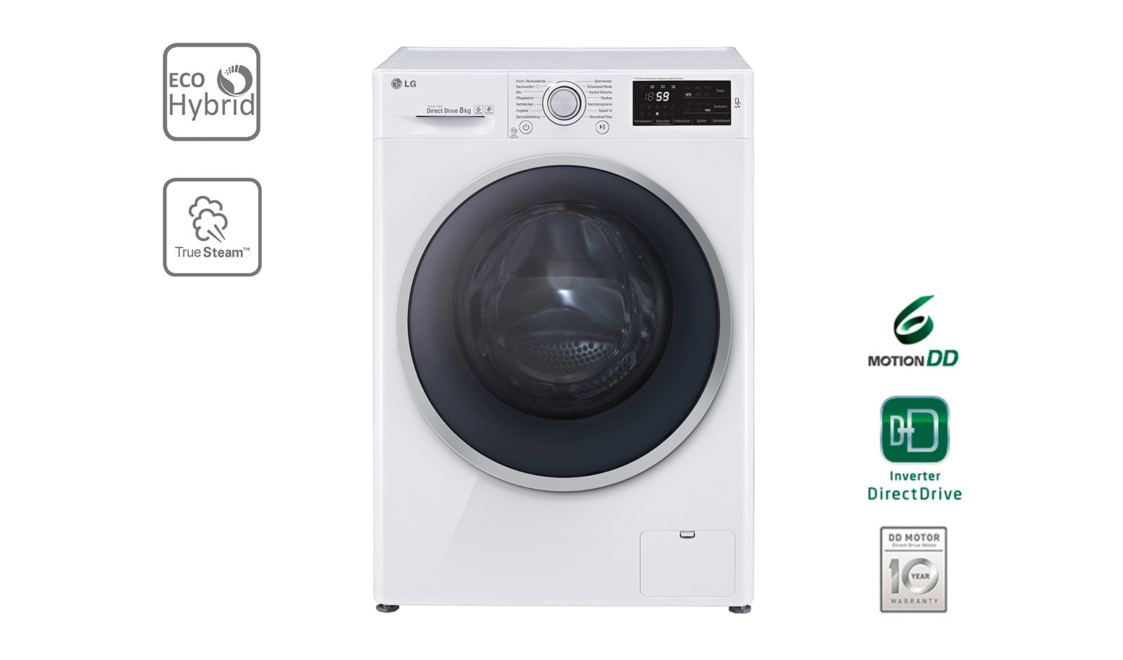 Vorderansicht von Waschtrockner mit ECO Hybrid System, NFC und 6 Motion DirectDrive™. 8 Kg Waschen / 5 kg Trocknen. F14U2TDH1NH