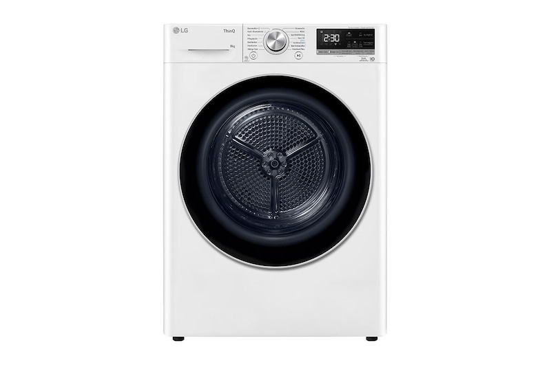 Vorderansicht von Trockner Weiß (A+++, 8 kg) mit Dual Inverter Wärmepumpentechnologie & selbstreinigendem Kondensator I RT80V9C RT80V9C