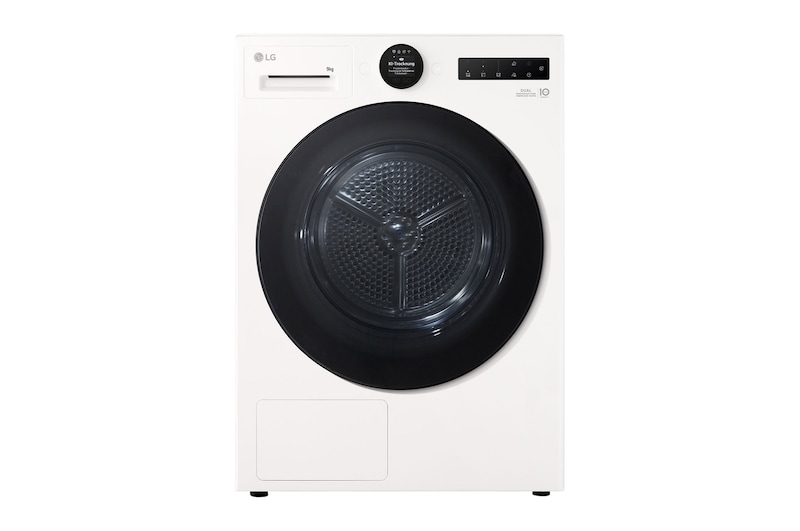 Vorderseite von Trockner Weiß (A+++, 9 kg) mit AI Dry & Dual Inverter Wärmepumpentechnologie | RT90X8C