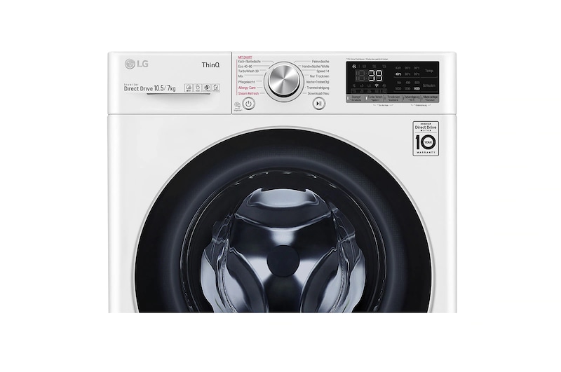LG Waschtrockner mit AI DD™ | 10,5 kg Waschen | 7 kg Trocknen | 1400 U/Min | Steam | TurboWash™ | Neue Wohlfühl-Trommel | LG V7WD107HSE, V7WD107H2E
