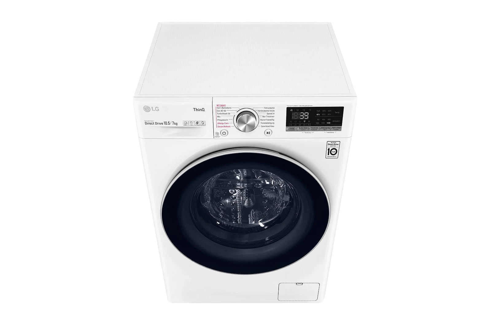 LG Waschtrockner mit AI DD™ | 10,5 kg Waschen | 7 kg Trocknen | 1400 U/Min | Steam | TurboWash™ | Neue Wohlfühl-Trommel | LG V7WD107HSE, V7WD107H2E