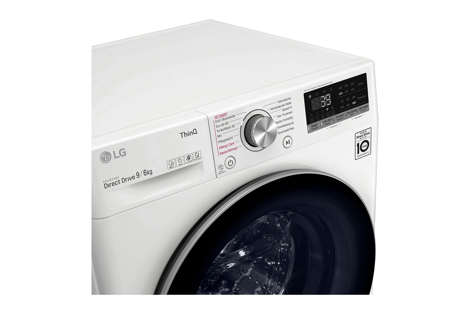 LG Waschtrockner mit AI DD™ | 9 KG Waschen | 6 KG Trocknen | 1400 U/Min | Steam | TurboWash™ 360° | Neue Wohlfühl-Trommel | Wi-Fi-Funktion | LG V7WD906A, V7WD906A