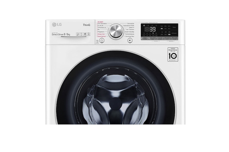 LG Waschtrockner mit AI DD™ | 9 KG Waschen | 6 KG Trocknen | 1400 U/Min | Steam | TurboWash™ 360° | Neue Wohlfühl-Trommel | Wi-Fi-Funktion | LG V7WD906A, V7WD906A